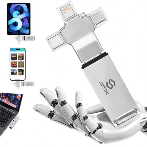 JSL JDTDC iPhone USBメモリ 128GB【2026最新 全自動バックアップ】4in1 USBフラッシュドライブ & メモリースティック 大容量 外部ストレージ ライトニング/Type-C/USB3.0/Micro USB 全デバイス対応 写真 動画 連絡先 整理 保存 容量不足解消 自動バックアップメモリの商品画像（Amazon）