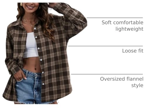 Image of HangNiFang Womens Flannel Plaid Shirts Oversized Button Shirts Blouse Tops