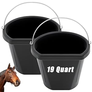 Leinuosen 2 Pcs Rubber Feeder Buckets 19 Quart Livestock Horse Feed Pan Rubber Bucket with Handle for Large Utility Horse Bowl for Goats Pig Chicken Dust Bath Animal Feeding(Handle with No Notch)
