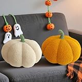 Afenau 2 almohadas de calabaza, cojín de calabaza de 9 pulgadas/23 cm, almohada de calabaza 3D, cojines suaves de Halloween, decoración del hogar para coche, dormitorio, sofá, sala de estar (amarillo
