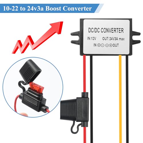 YABOANG DC-DC-Wandler-Spannungs 10-22V zu 24V, Spannungswandler 12V zu 24V 3A 72W MAX, Voltage Voltage Boost Converter 12V to 24V 72W 3A mit wasserdichter Sicherung und Klemmleiste