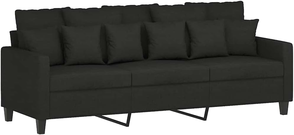 3-Seater Sofa Black 100% Polyester Fabric Living Room Furniture