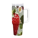 NSGFIYVB Insulated Tumbler With Straw And Spout Lid Lovely Strawberry Print 40 Oz Water Bottle W/Handle, Dustproof Cover, Spill-proof Stainless Steel Hydro Travel Cup Fit Car Cupholder, Coffee Mug