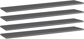 Bookshelf Boards 4 pcs Set High Gloss Gray 39.4 x 7.9 x 0.6 Inch Engineered Wood Shelving Unit Replacement Panels for Storage Organizer