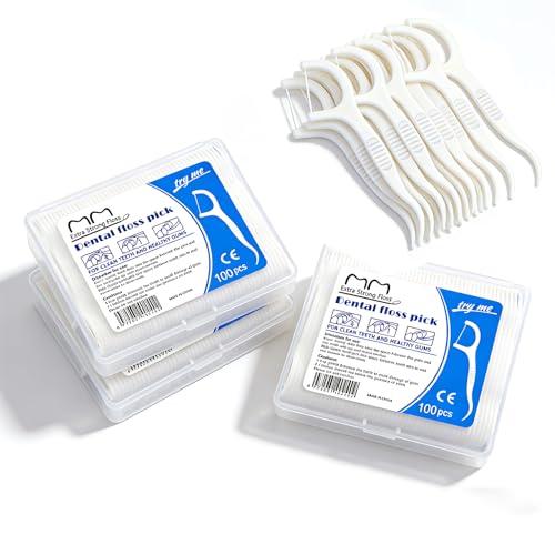 ILOVMUP - 300 PCS Floss Picks, 2 in 1 Dental Floss Picks, Portable Floss Sticks, Travel-Sized Toothpicks, Teeth Cleaning for Travel Home Office Restaurant