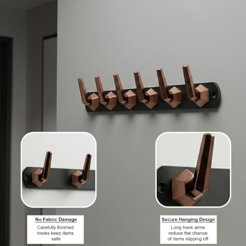 Image of Modern Design Cloth Hanger for Wall /6 Hook Dress Hanger for Door Mount /Bathroom Hooks for Hanging (Black & Cola Finish) Pack of 4-| 3 Years Warranty |