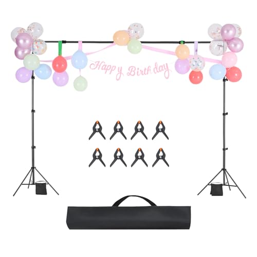 Happybuy Adjustable Backdrop Stand Kit, 7 x 10 ft Portable Background Stand with 3 Crossbars, Heavy-Duty Projector Screen Stand for Wedding, Photo Video Studio & Party