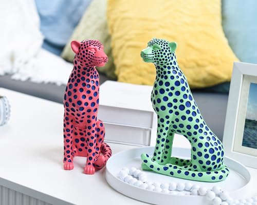 Quoowiit Statues for Home Decor, Modern Sculptures and Statues Decorations for Living Room, Bedroom, Table, Bookshelf, White Resin Leopard Art Decorative Sculpture with Black Polka Dots Design