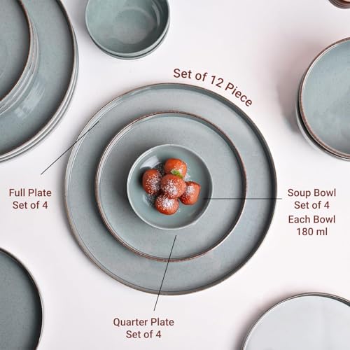 Image of MARKET 99 Melamine Dinner Set of 12 Pcs | Glossy Round Dinnerware & Crockery Set | 4 Full Plates, 4 Quarter Plates & 4 Soup Bowls | Lightweight Tableware Set for Everyday Kitchen Dining