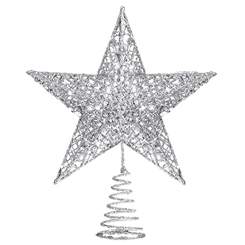 AVMBC Silver Christmas Tree Topper Star - Glitter Tree - Top Star Ornament Indoor Party Home Decoration