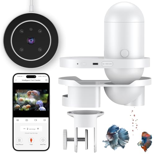 Image of Pawfly WiFi Automatic Fish Feeder for Aquariums, Smart Auto Fish Food Dispenser with App Control 2.5 K HD Video & Timer, 230 mL Vacation Feeder for Powder Pellets & Small Pillars, USB Powered