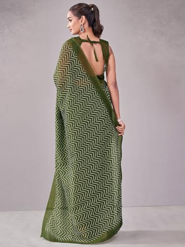 Image of Satrani Women's Chanderi Printed Saree with Unstitched Blouse Piece