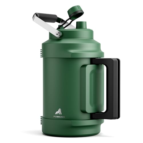 POWCAN One Gallon Insulated Water Bottle: 2-in-1 Straw Spout Lid, Dual Handle, Leakproof, Keep Cold 48H, 128oz Stainless Steel Water Jug for Outdoors, Trip, Sport, Fitness, Camping, Picnic (Forest)