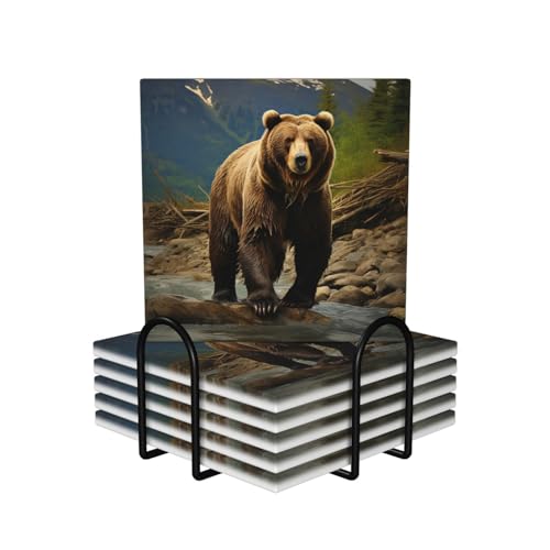 Dessous de verre céramique ours marron, le cadeau de table parfait - 2