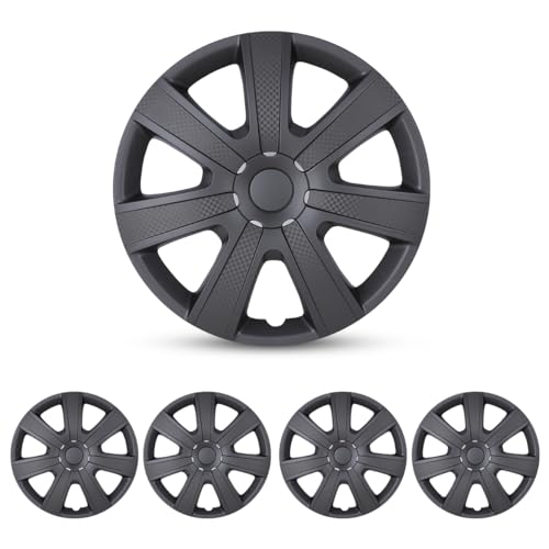 CPW 14” Wheel Rim Cover Hubcaps Universal Snap On Car Truck SUV Car Accessories ABS Material Replacement Hub Caps Set of 4-14 Inch Black Matte