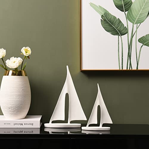 Saysmile Modern Sculptures Home Decor, Sailboat Decor Ornament, Boat Decorations Statue Decor, Art Sculptures And Statues, Sailboat Gifts Home Office Bathroom Shelf Decor (White-2 Pack) #TOP3