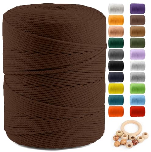 Image of ZUEXT Macrame Cord, Brown, 4mm x 547yds Cotton String Macrame Yarn | Natural Handmade, 4 Strands Twisted Cotton Rope, for Craft Wall Hanging Weaving Tapestry Dream Catchers Hanger DIY Gift, 500m