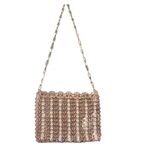 Crossbody Evening Bag Large Capacity Mobile Phone Crossbody Chain Bag Handmade Bag for Women's for Party(Gold)