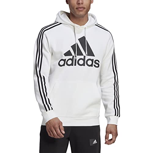 adidas Men's 3-Stripes Fleece Hooded SweatShirt, White-black