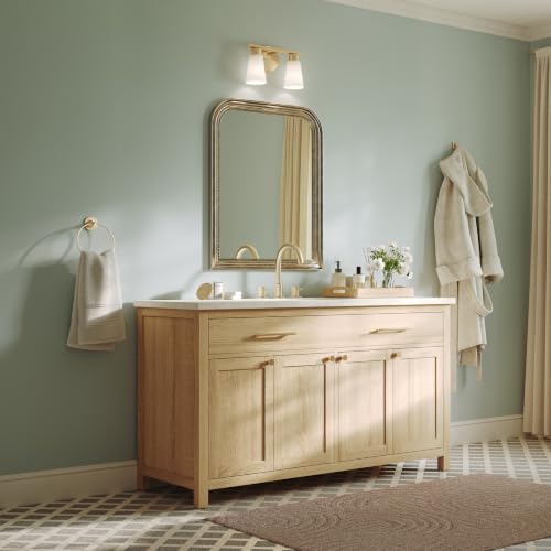 Image of Kichler Stamos 13.25 inch 2-Light Soft Modern Vanity Light with Satin Etched Glass in Brushed Gold, (8.25 inch H x 13.25 inch W), 55120BG