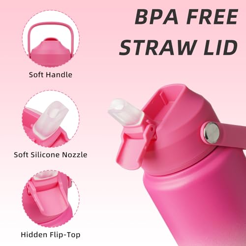Image of BJPKPK Water Bottle with Straw Lid, 24oz Vacuum Insulated Water Bottles, Metal Stainless Steel Thermo for Sports, Travel, BPA Free Leak Proof Thermo, Cups, Flasks, Tumblers,Cherry