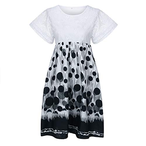 Sunnywill Women Dress, Sale! Fashion Women Casual Dot Print Hollow Out Short Sleeve Patchwork Dress Womens Fashion Slim Fit Sweater Dress Cocktail Dress White