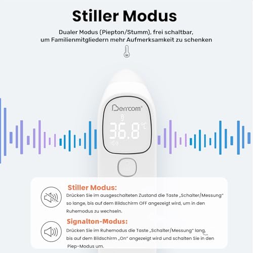 Berrcom Fieberthermometer Stirn-und Ohrthermometer Digitales Medizinisches Thermometer Kontaktlos...
