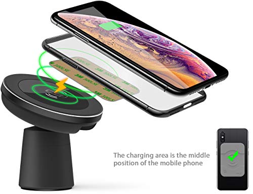 Magnetic Wireless Car Fast Charger, Wannap Car Mount Phone Holder Compatible for iPhone 11/11 Pro/11 Pro Max/Xs/XS Max/XR/X/8 Plus Samsung Galaxy Note 10/S10/S10+/S10e All Qi-Enabled Devices[10W]