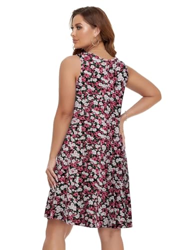 Image of BELAROI Women Casual Summer Beach Dresses Plus Size Sundress V Neck Pockets Swing Tank Dress Cover Ups
