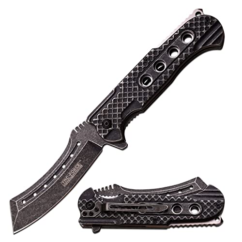 Tac Force Tf-892 Spring Assist Folding Knife, Black Stonewashed Curved Straight Edge Blade, Black Stonewashed Handle, 5-Inch Closed #TOP7