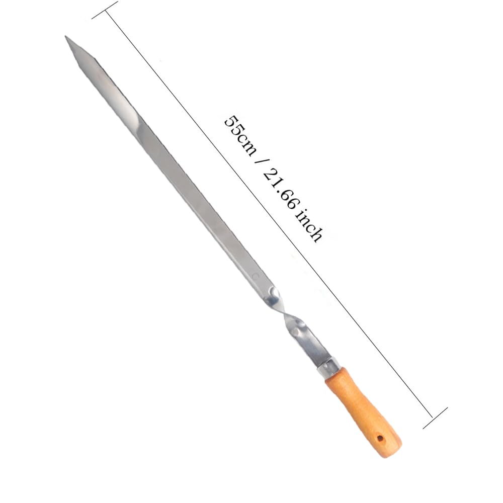 ZMC 20 spiedini per kebab da 55 cm, in acciaio inox, 2 cm di larghezza, 2 mm di spessore, con manico in legno, antiruggine, per carne, verdure, pesce, stabili e riutilizzabili per barbecue e barbecue