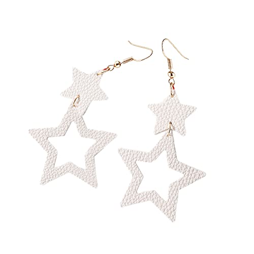 Handmade Lightweight Star Leather Dangle Earrings for Women Hollow Pentagram Earrings...