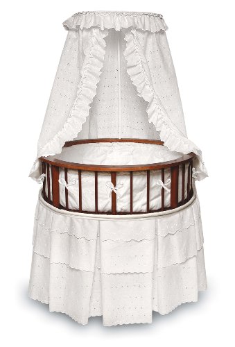 Elegance Round Wooden Baby Bassinet with Bedding, Canopy, and Storage