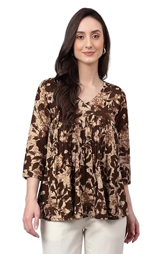 Haut pour femme en pur coton beige vêtement d'été floral imprimé