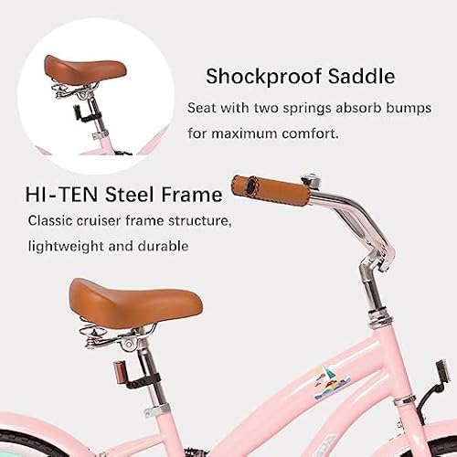 Aceger Girls Beach Cruiser Bike, 16 Inch And 20 Inch Bike For Kids 4-9 Years Old (Coral Pink, 20 Inch With Kickstand) #TOP1
