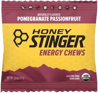 Honey Stinger Organic Pomegranate Passionfruit Energy Chew | Gluten Free & Caffeine Free | For Exercise, Running and Performance | Sports Nutrition for Home & Gym, Pre and Mid Workout | 12 Pack