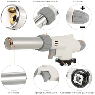 FunOwlet Butane Torch Kitchen Blow Lighter - Culinary Torches Chef Cooking Professional Adjustable Flame with Reverse Use for Creme, Brulee, BBQ, Baking, Jewelry by (Butane Fuel Not Included)