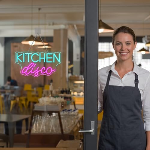 Image of JURONG Kitchen Disco Neon Signs for Wall Decor, Dimmable LED Neon Light USB Powered Light Up Signs for Home, Canteen, Restaurant, Cooking Room Party, Kitchen Decor Gift