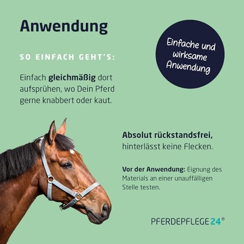 PFERDEPFLEGE24 Knabberschutz & Verbissschutz Pferd 1000ml - Ankau & Knabberstopp Spray gegen Anknabbern & Ankauen von Decken, Gurten, Holz, Mähne & Fell - Bitterster, dem Menschen bekannter Wirkstoff