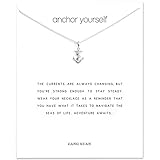 LANG XUAN Friendship Anchor Pendant Necklace Message Card Delicacy Compass Good Luck Horseshoe Pendant Chain Necklace for Women Gift (Silver Anchor)