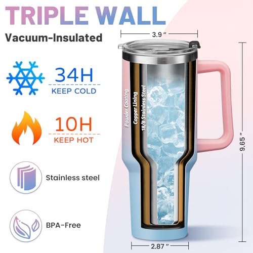 Image of ICIOI 40 oz Tumbler with Handle & Straw Lid, Cold 34H & Hot 10H for Women | Leak-Proof & Cup Holder Friendly, Dishwasher Safe, Triple-Wall Insulated Keeps Ice All Day, Durable for Gym & Travel, Coffee