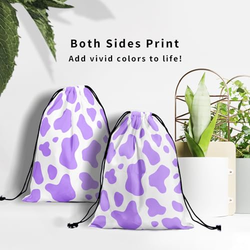 Image of Nerxy White Purple Cow Print Animal Gym Bag - Gym Drawstring Bag for Women, 9.25 inch x 12 inch