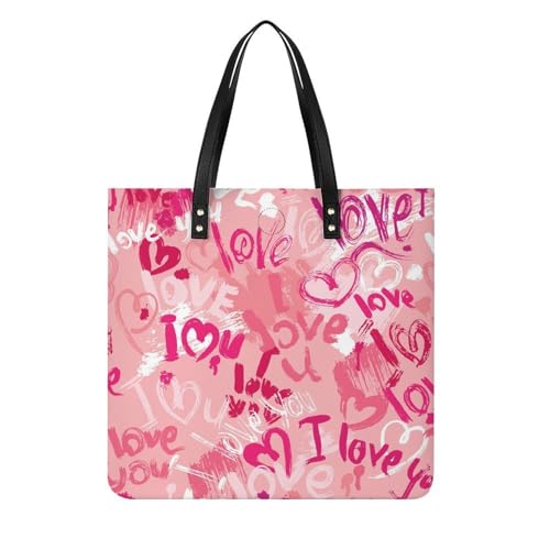 Sac à main shopper I Love You pour femme | Grand tote bag de voyage en toile 39x39 cm