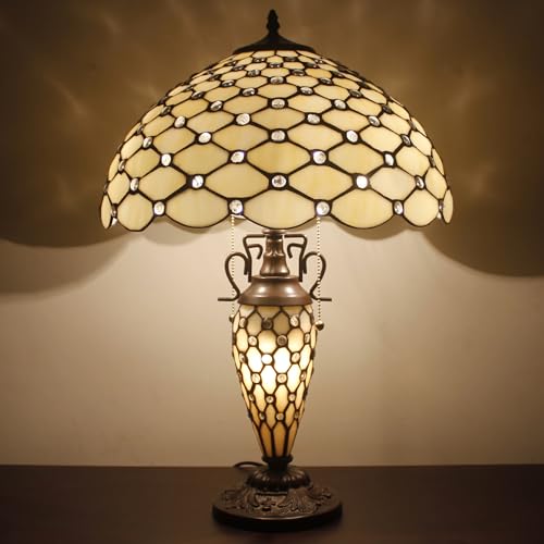 Image of WERFACTORY Tiffany Lamp Cream Stained Glass Mather-Daughter Vase Table Lamp