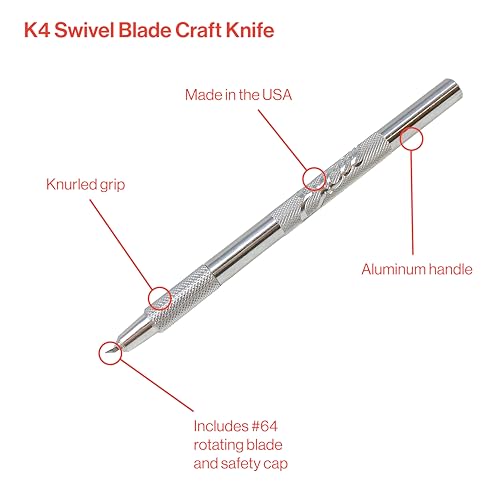 Excel Blades K4 Swivel Craft Knife with #64 Rotating Blade – Precision Hobby Knife for Carving & Crafting Supplies Precision Cutting Tool – Lightweight Aluminum Handle – Made in the USA - Thumbnail 6