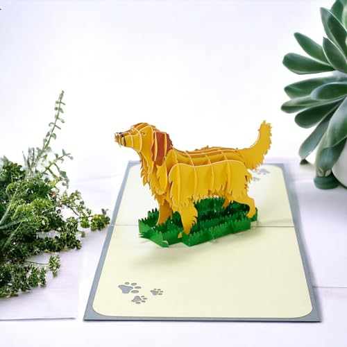 Image of Rykamia Golden Retriever Pop Up Card, Blank Card With Envelop, Birthday Card from Dog, Retirement, Thank You, Golden Retriever Gift, Birthday Card Womens, Dog Mom Card, Pet Lover Greeting Card