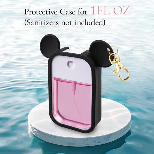 TERPINK 2 Pack Silicone Case Compatible with Touchland Hand Sanitizer Spray 1 fl oz, Mouse Design Protective Case with Keychain, Hand Sanitizer Spray Accessory (Black+Pink)2