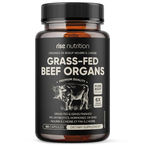 Rise Nutrition - Rise Nutrition - Grass Fed Beef Liver Organ Complex Capsules - Supports Energy, Detoxification, Wellness, Digestion | Incl. Liver | Pasteur Raised & Grass Finished | Whole Super Food | Non-GMO | 1 Month Supply | 180 Capsules