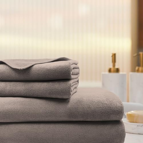 Image of Sassoon Venir Microfiber 4 Piece Towel Set 450 GSM (Sandstone Color) Ultra Soft Material, Towel for Daily use