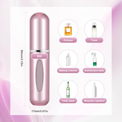 Image of Portable Mini Perfume Atomizer Bottle, 5ml /0.17oz Refillable Spray, Scent Pump Case, Travel Atomizer (Glossy Pink)